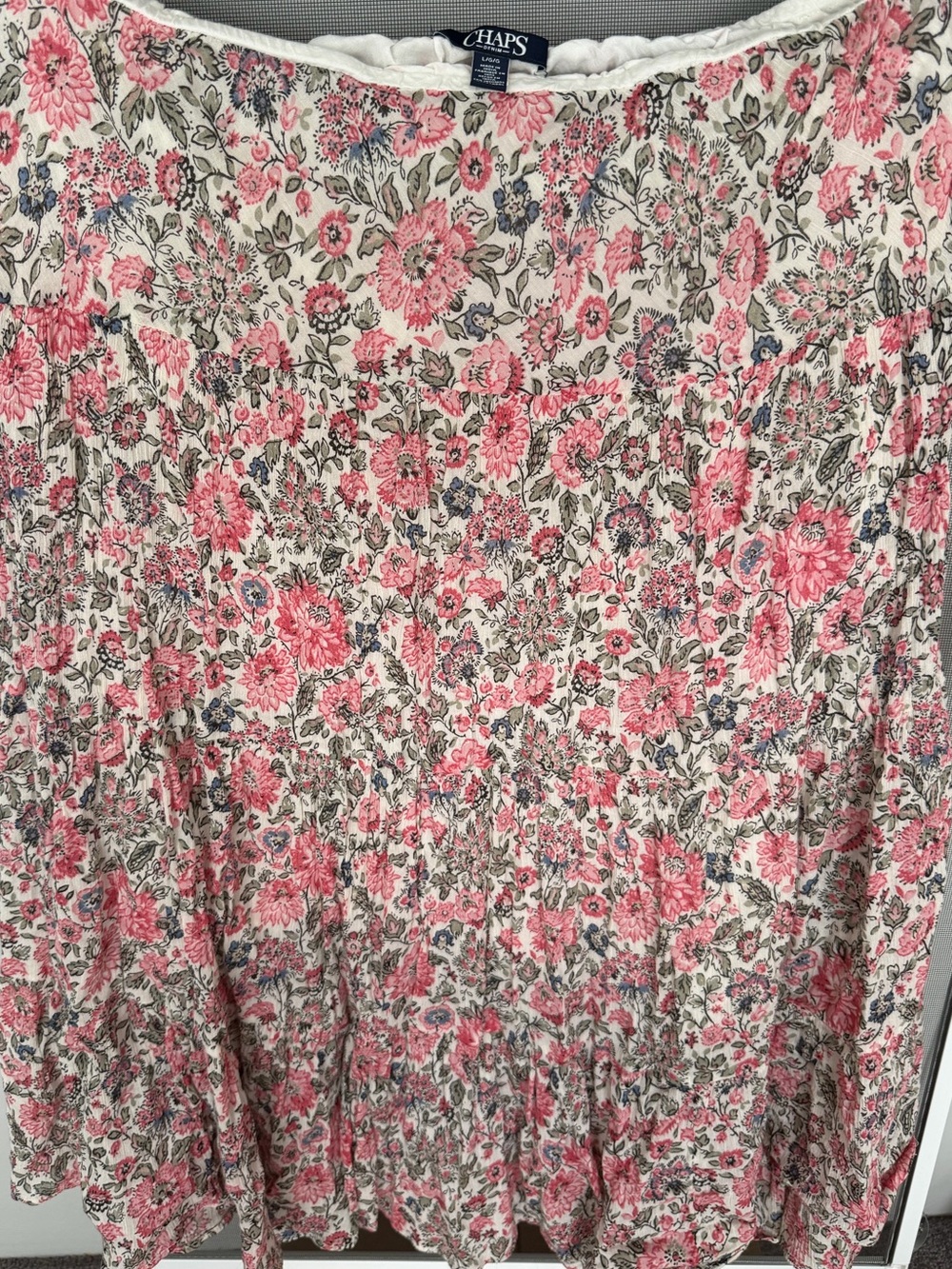 Chaps Cream Maxi Skirt with Pink Floral Print